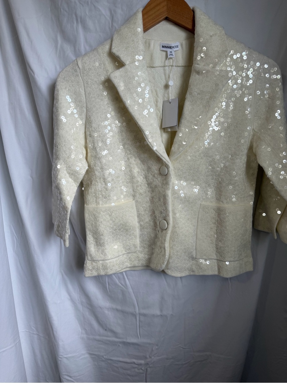 Minnie Rose Cream Sequin Notch-Collar Blazer